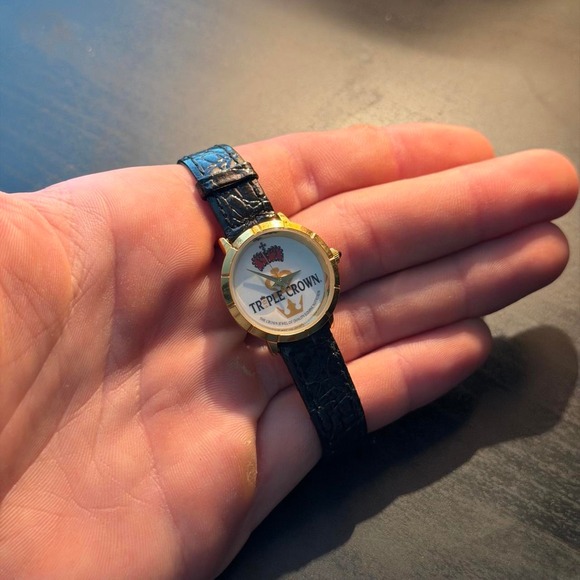 Accessories - TRIPLE CROWN 2000's Kentucky Derby gold tone , black leather band quartz watch